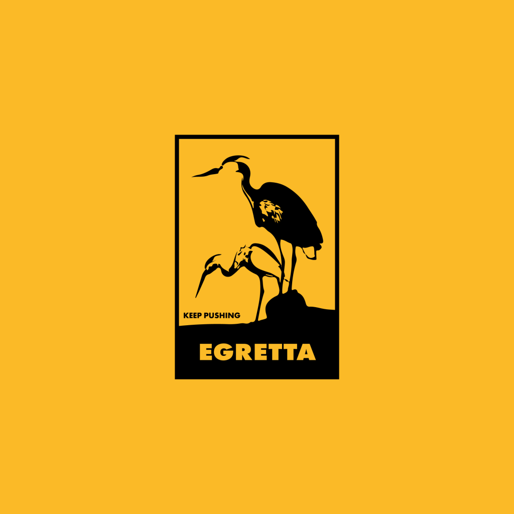 Logo Egretta, illustration de deux aigrettes sur fond jaune, friperie streetwear à Blois