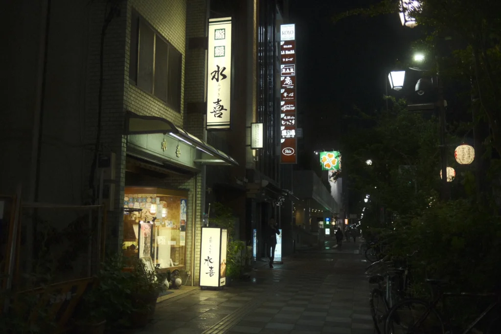 Rue japonaise de nuit couverte d'enseignes lumineuses et de façades éclairées, Tokyo