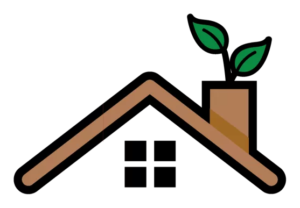 Logo Ateco Bois, artisan couvreur et éco-constructeur bois en Loir-et-Cher, toit stylisé avec une pousse verte